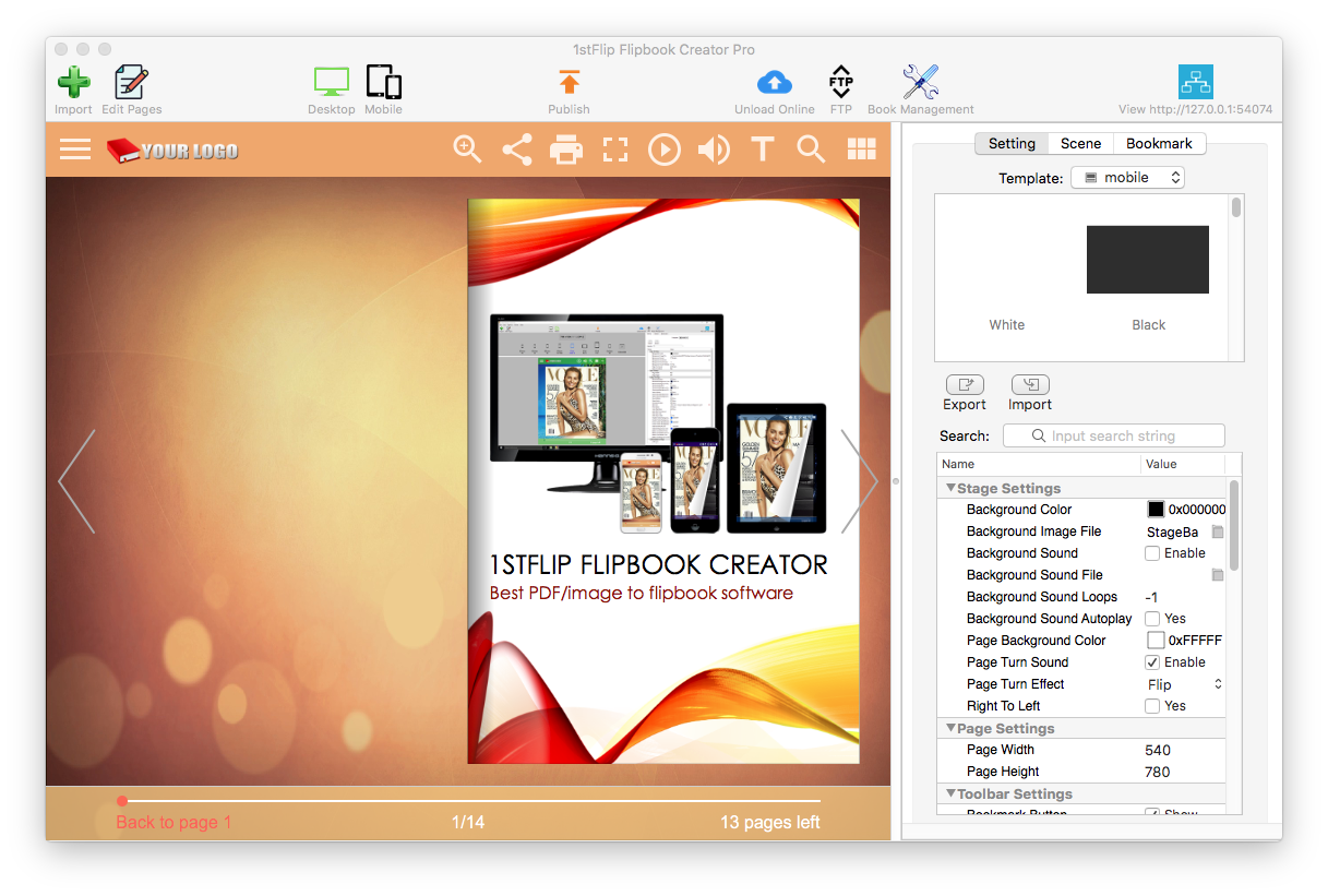 PDF to flipbook converter interface