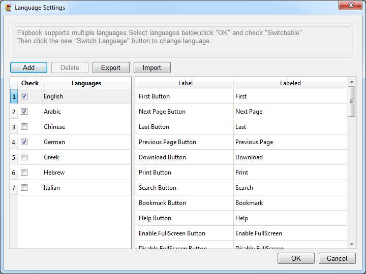 flipbok language setting